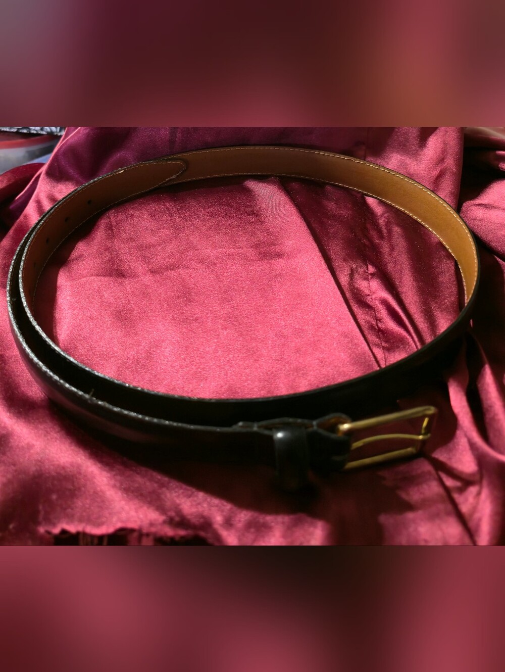 Mens Black Leather Belt Brass Buckle. Size 44